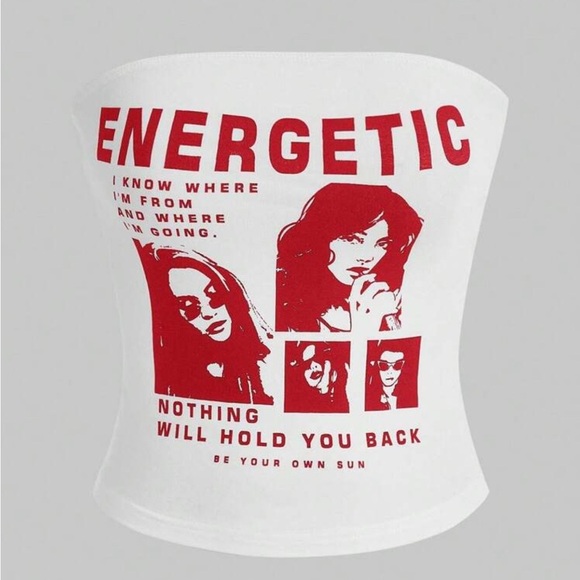 Energetic White and Red Graphic Tube Top - Picture 1 of 2